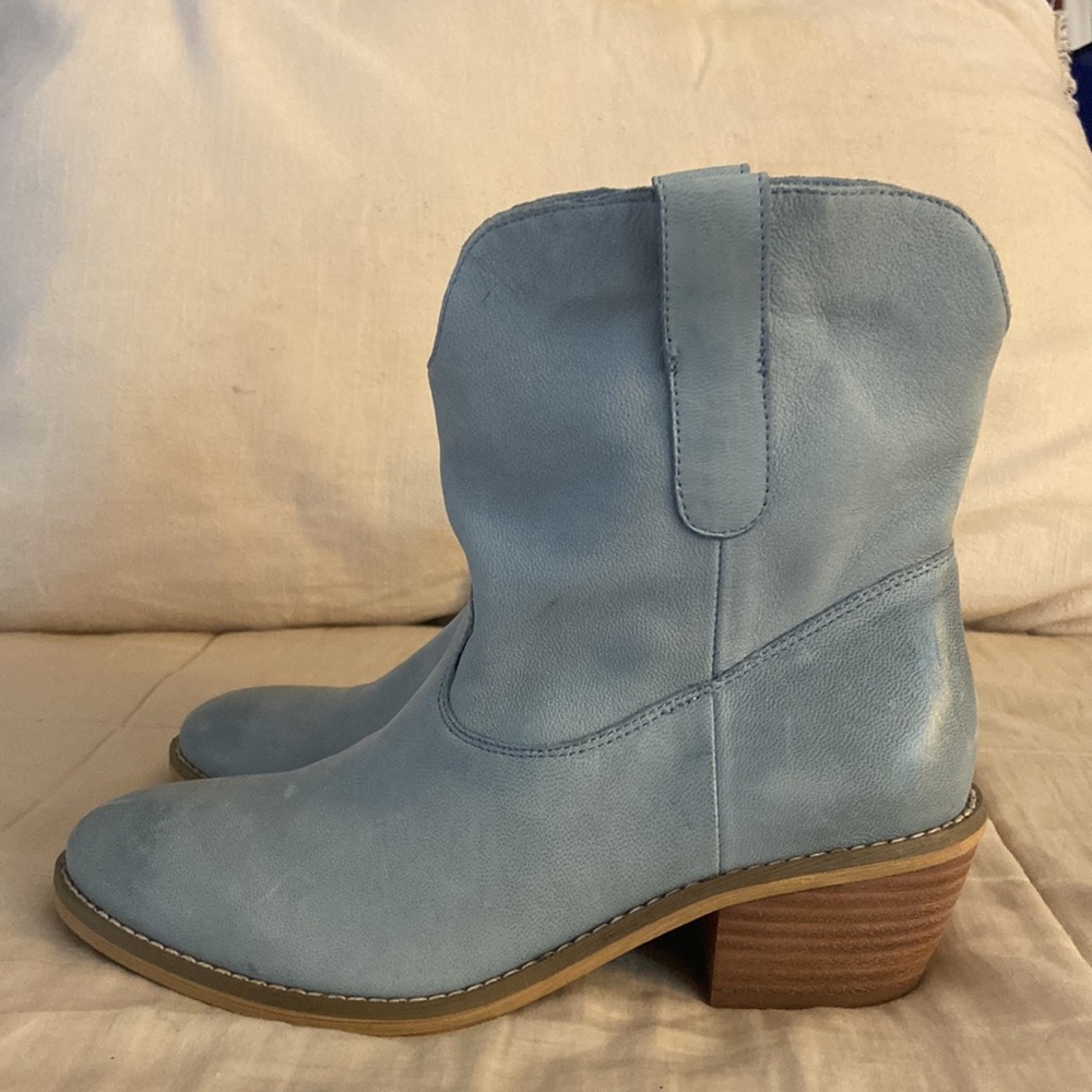 RARE Crown Vintage Light Blue Leather Western Ankle Booties Boho Cowboy Boots - Picture 12 of 13
